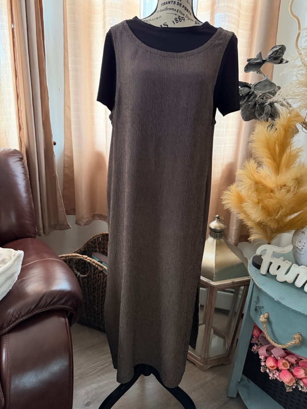 Norton McNaughton Black and brown Layered Shift Dress